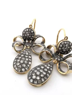 Boucles d'oreilles or jaune et argent avec diamants