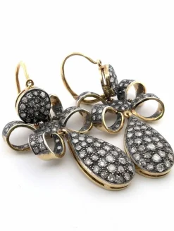 Boucles d'oreilles or jaune et argent avec diamants
