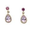 Boucles d'oreilles Or rose Diamants Améthyste Grenat