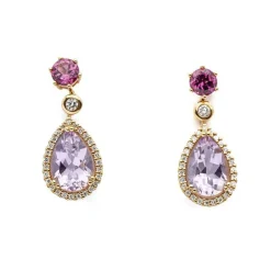 Boucles d'oreilles Or rose Diamants Améthyste Grenat