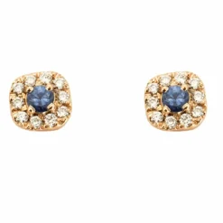 Boucles d'oreilles or rose 18 carats sertie de diamants et saphir