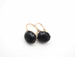 Boucles d'oreilles or rose et jais noir