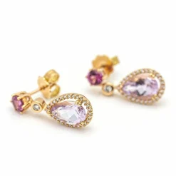 Boucles d'oreilles Or rose Diamants Améthyste Grenat