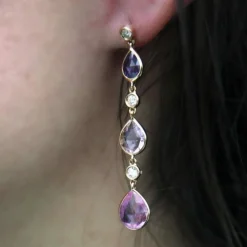 Boucles d'oreilles or rose saphirs diamants