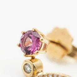 Boucles d'oreilles Or rose Diamants Améthyste Grenat