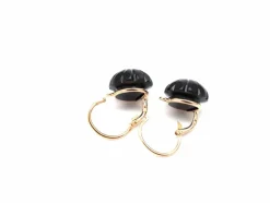Boucles d'oreilles or rose et jais noir