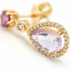 Boucles d'oreilles Or rose Diamants Améthyste Grenat