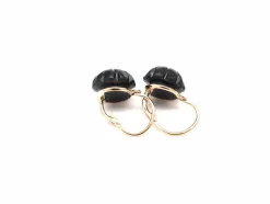 Boucles d'oreilles or rose et jais noir