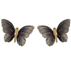 Boucles d'oreilles papillons en or, émail et diamants