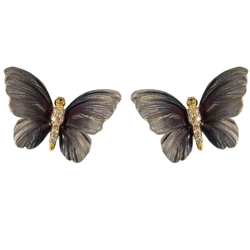 Boucles d'oreilles papillons en or, émail et diamants