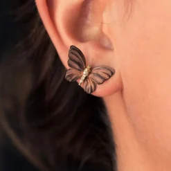 Boucles d'oreilles papillons émail diamants