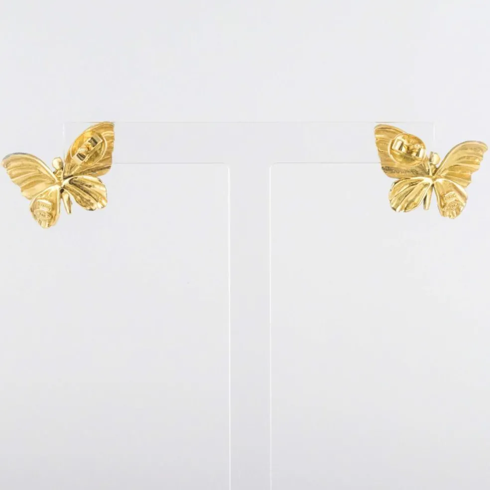 Boucles d'oreilles papillons en or, émail et diamants
