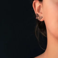 Boucles d'oreilles papillons émail diamants