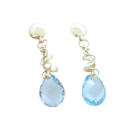 Boucles d'oreilles Pendantes Topazes bleues