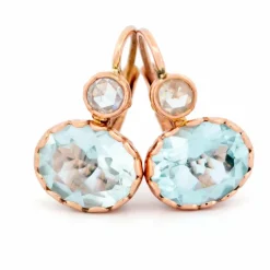 Boucles d'oreilles pendantes Or jaune Diamant Aigue-marine