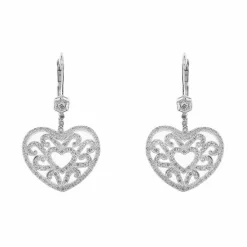 Boucles d'oreilles pendantes Coeur diamants