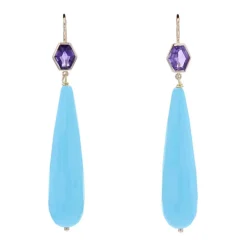 Boucles d'oreilles pendantes améthystes et turquoises