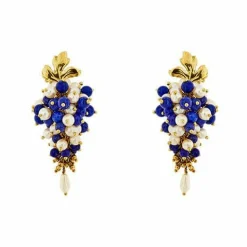 Boucles d'oreilles pendantes en lapis-lazuli et perles