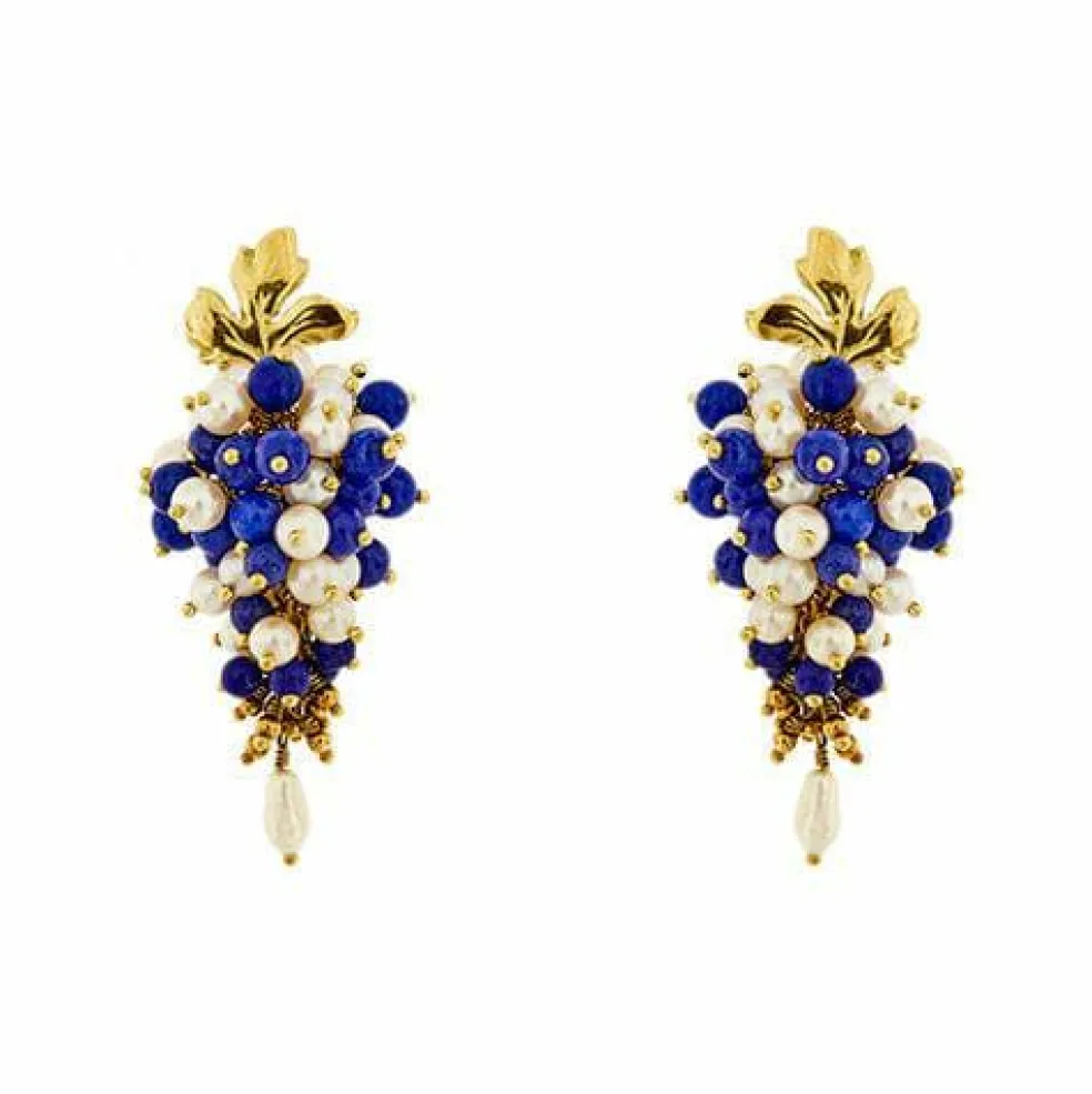 Boucles d'oreilles pendantes en lapis-lazuli et perles