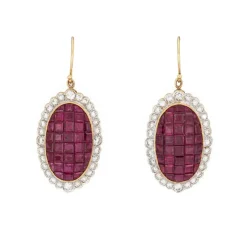 Boucles d'oreilles pendantes diamant rubis
