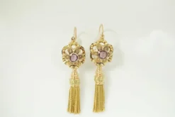 Boucles d'oreilles pendantes or et grenats Napoléon III