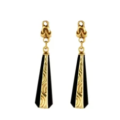 Boucles d'oreilles pendantes onyx or jaune