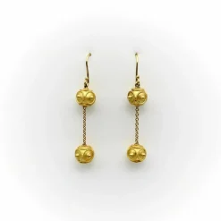 Boucles d'oreilles pendantes à double boule en or 18 carats de style étrusque