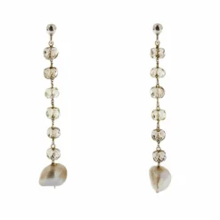 Boucles d'oreilles pendantes quartz fumé et perles