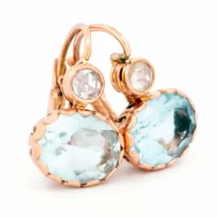 Boucles d'oreilles pendantes Or jaune Diamant Aigue-marine