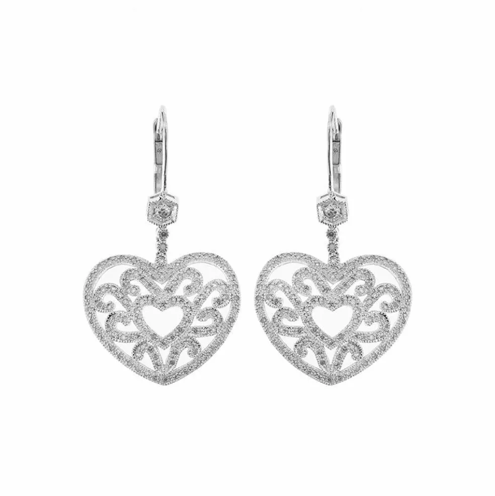 Boucles d'oreilles pendantes Coeur diamants