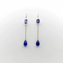 Boucles d'oreilles pendantes en or et tanzanite