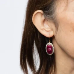 Boucles d'oreilles pendantes diamant rubis