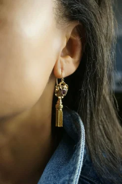Boucles d'oreilles pendantes or et grenats Napoléon III