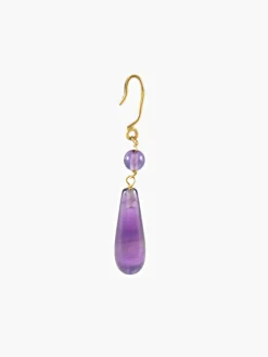 BOUCLES D'OREILLES PENDANTES OR JAUNE ET AMETHYSTES
