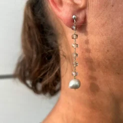 Boucles d'oreilles pendantes quartz fumé et perles