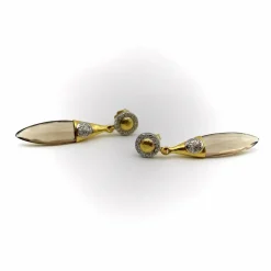 Boucles d'oreilles pendantes en or et quartz fumé avec diamants