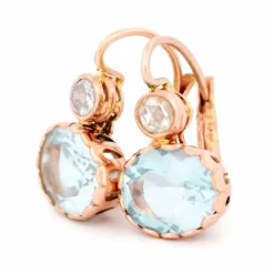 Boucles d'oreilles pendantes Or jaune Diamant Aigue-marine