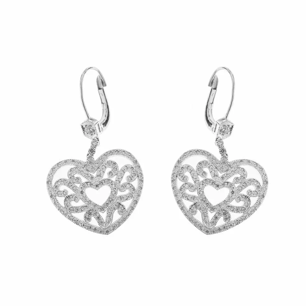 Boucles d'oreilles pendantes Coeur diamants