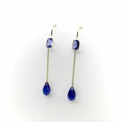 Boucles d'oreilles pendantes en or et tanzanite