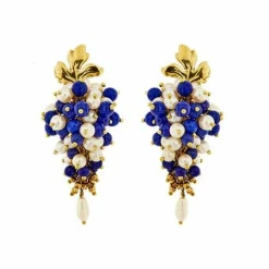 Boucles d'oreilles pendantes en lapis-lazuli et perles