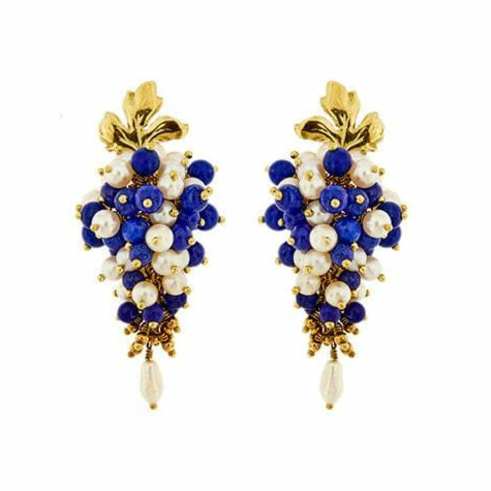 Boucles d'oreilles pendantes en lapis-lazuli et perles