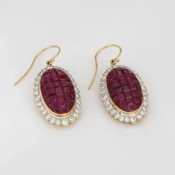 Boucles d'oreilles pendantes diamant rubis