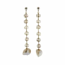 Boucles d'oreilles pendantes quartz fumé et perles
