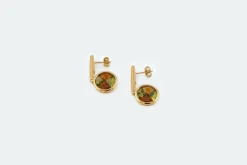 Boucles d'oreilles pendantes en or jaune avec pierres