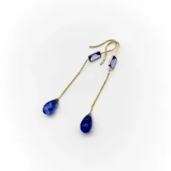 Boucles d'oreilles pendantes en or et tanzanite