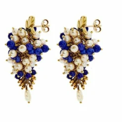 Boucles d'oreilles pendantes en lapis-lazuli et perles