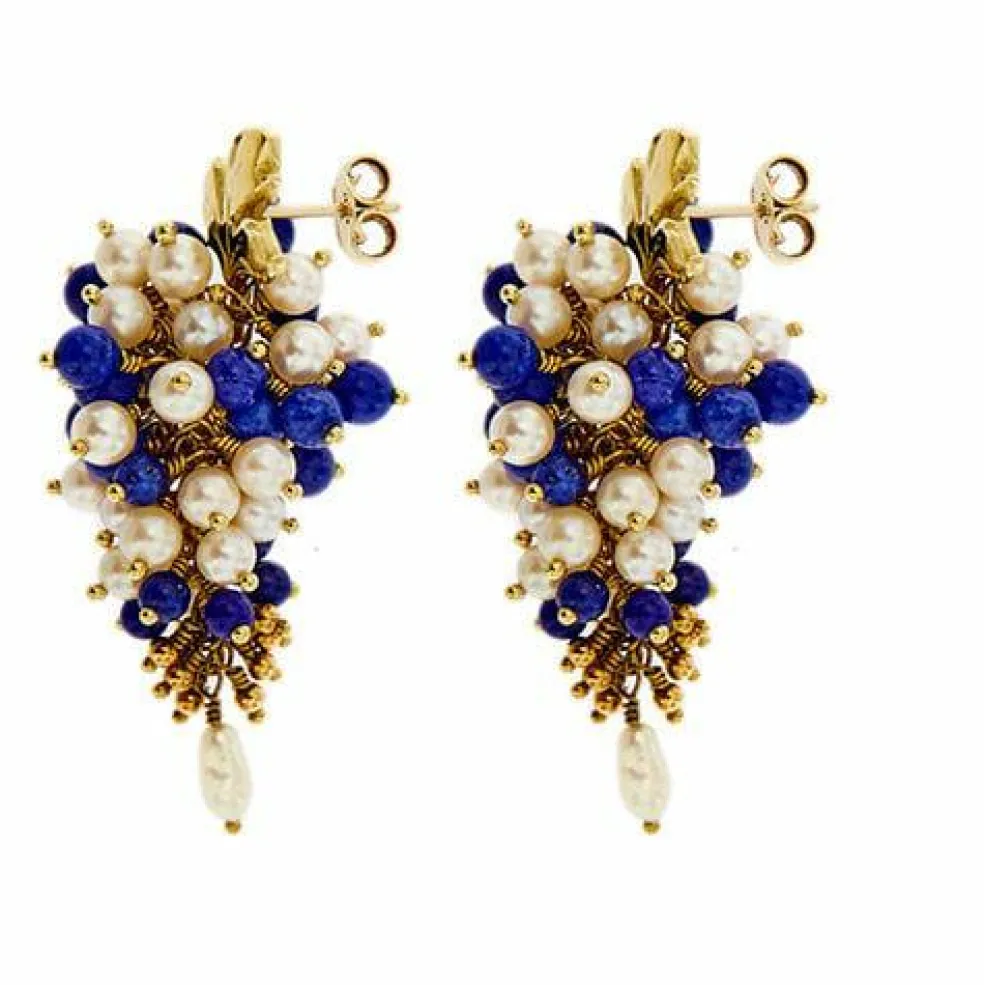 Boucles d'oreilles pendantes en lapis-lazuli et perles