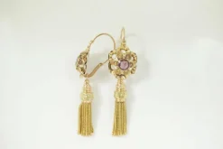Boucles d'oreilles pendantes or et grenats Napoléon III