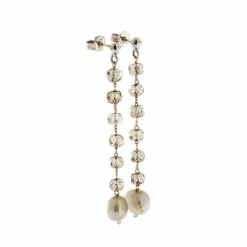 Boucles d'oreilles pendantes quartz fumé et perles