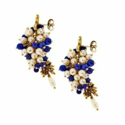 Boucles d'oreilles pendantes en lapis-lazuli et perles